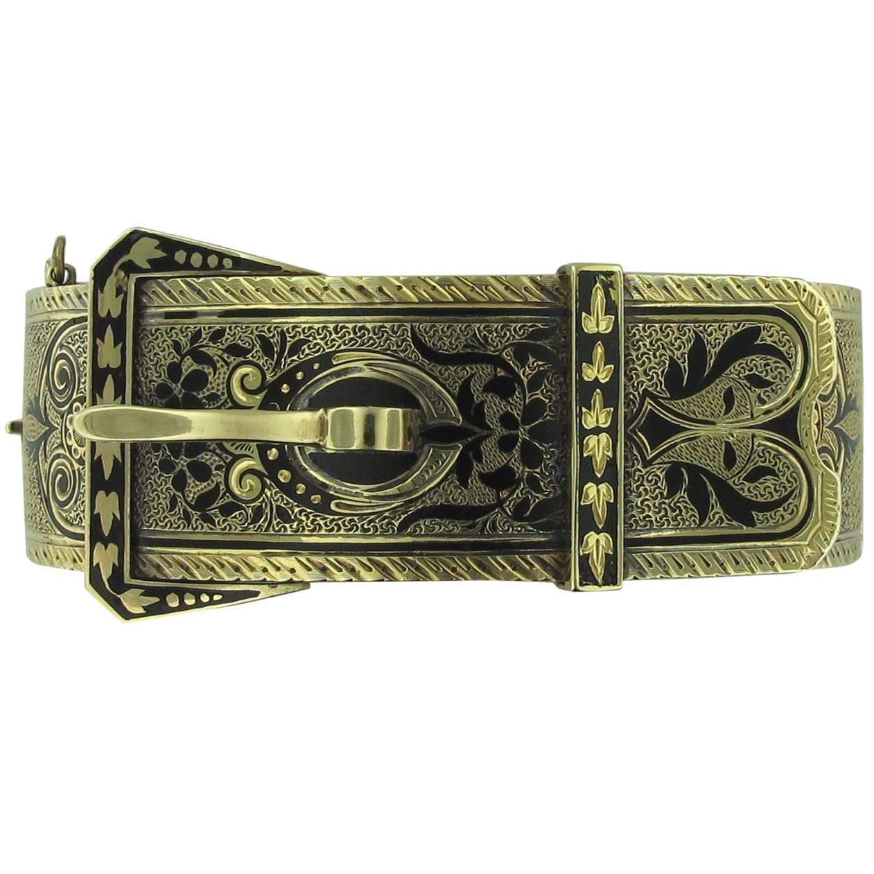 14 Karat Yellow Gold Belt Buckle Designed Cuff Bracelet