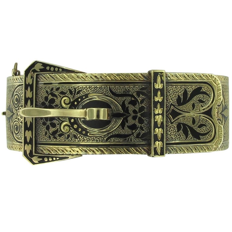 14 Karat Yellow Gold Belt Buckle Designed Cuff Bracelet at 1stDibs