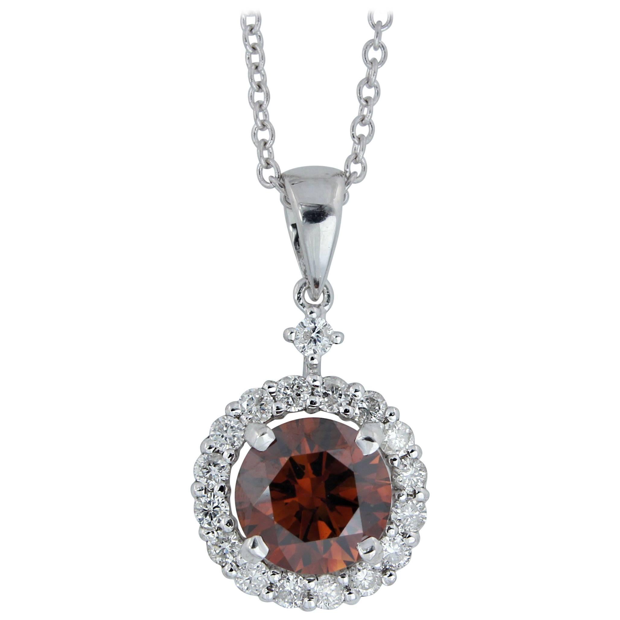 GIA Certified 1.03 Carat Natural Orangy Brown Diamond Halo Pendant For Sale