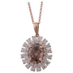 GIA Certified 1.60 Carat Oval Natural Orange-Brown Diamond in Diamond Pendant