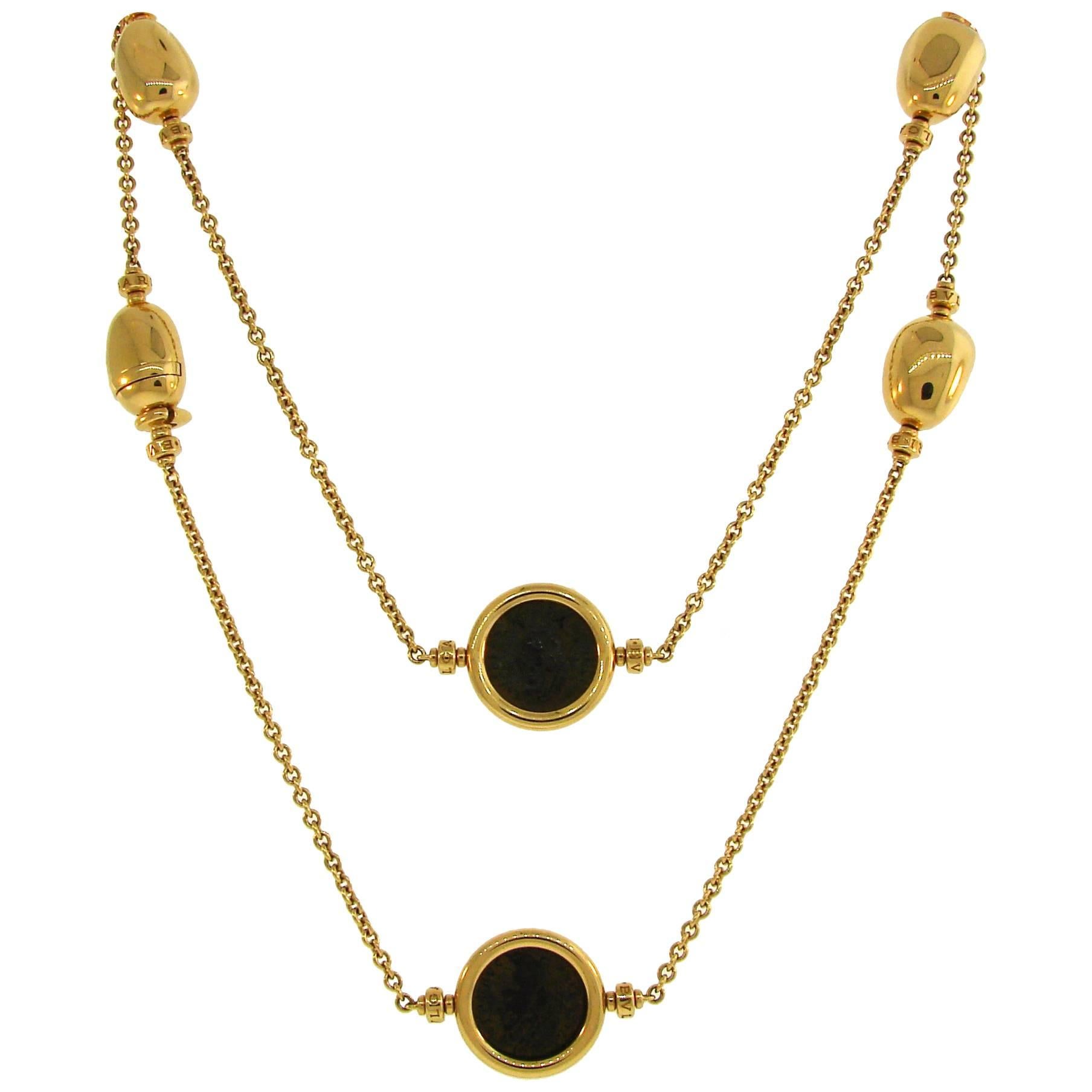 Bulgari Yellow Gold Ancient Coin Monete Necklace