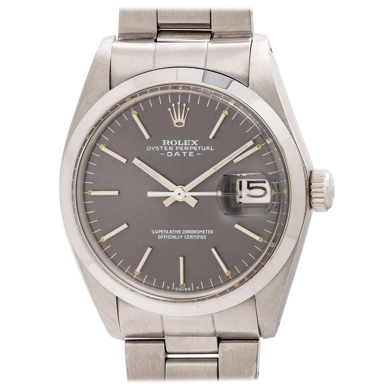 Rolex Oyster Perpetual Date Ref 1500 Gray Dial, circa 1970 For Sale