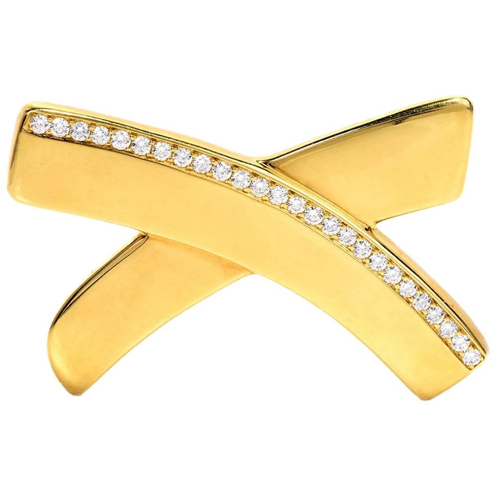 1990s Large Paloma Picasso Gold Diamond Pin Brooch