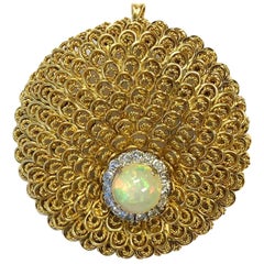 Vintage Crystal Opal and Diamond Gold Pin Pendant