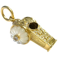 Retro Harry Winston Diamond and Mother-of-Pearl Whistle Pendant Necklace