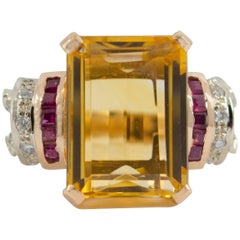 Citrine Ruby Diamond Yellow Gold Cocktail Ring