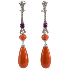 Coral 0.90 Carat White Diamond Amethyst White Gold "Eiffel Tower" Drop Earrings