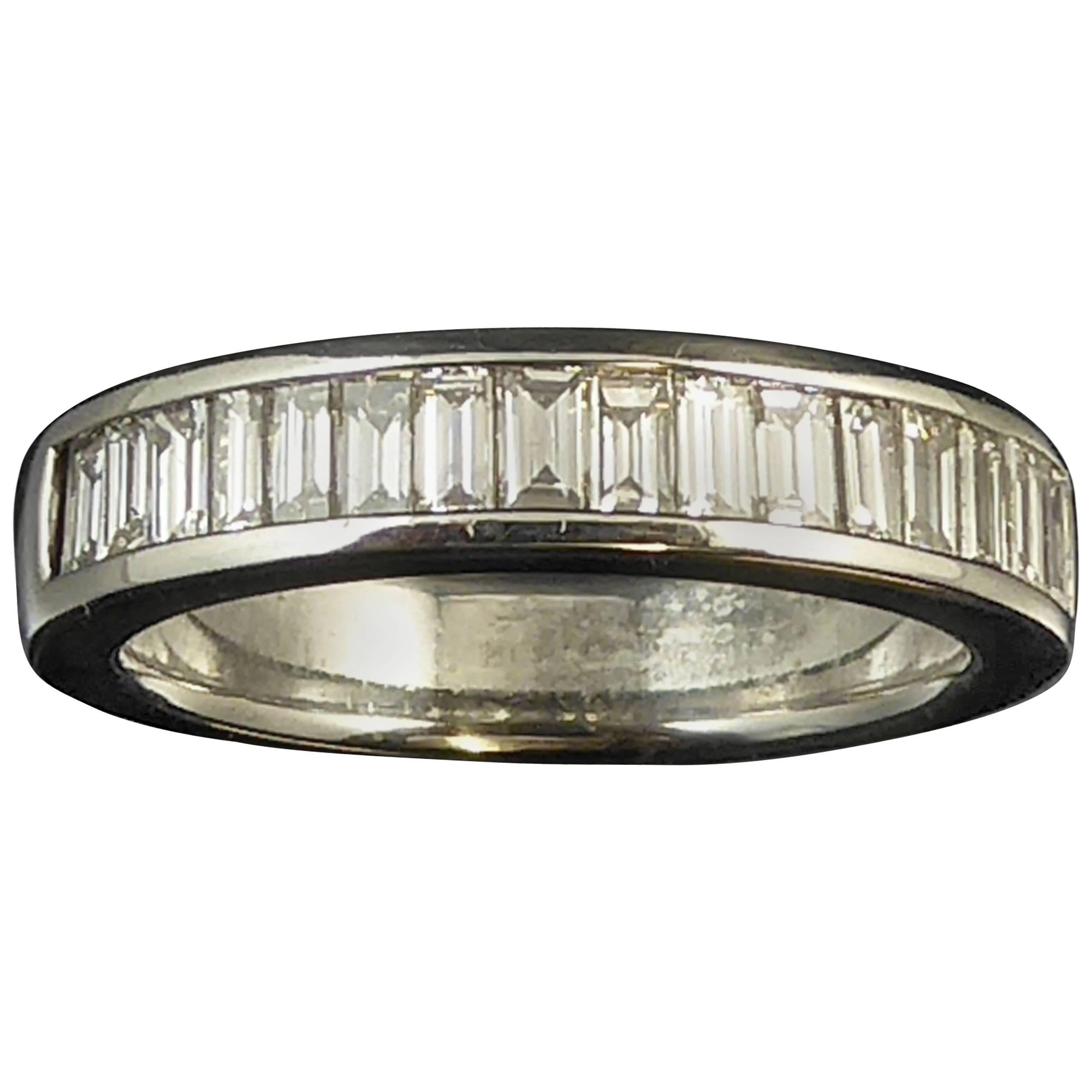 Pre-owned Baguette Diamond Half Eternity Wedding Ring, 0.96ct, White Gold Band