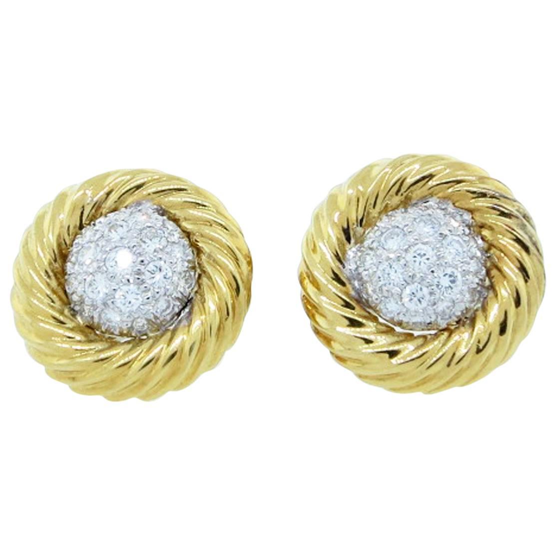 Diamond Pave Ball Earring in 18 Karat Two-Tone Gold