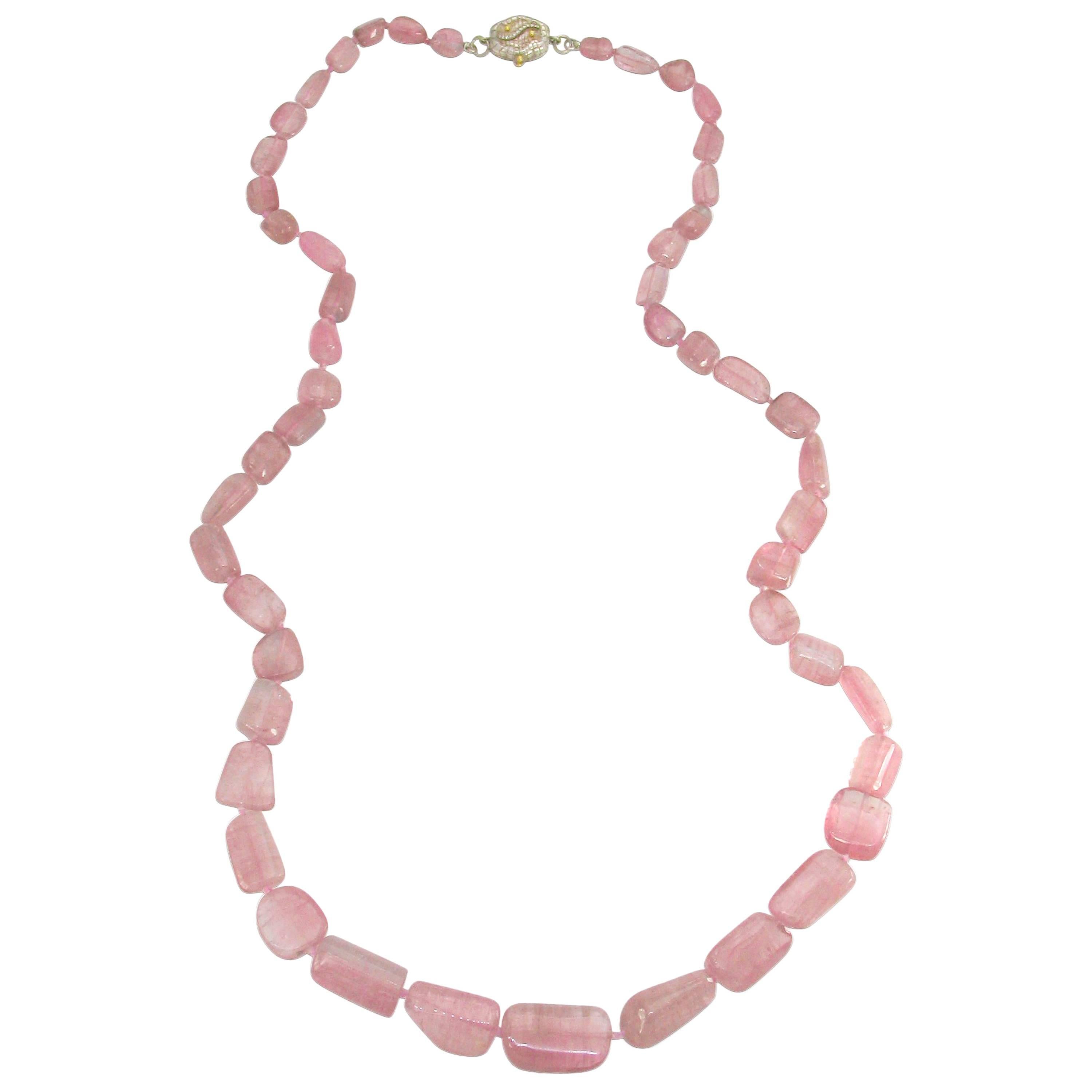 Pink Tourmaline Necklace with Victor Velyan Clamshell Clasp For Sale