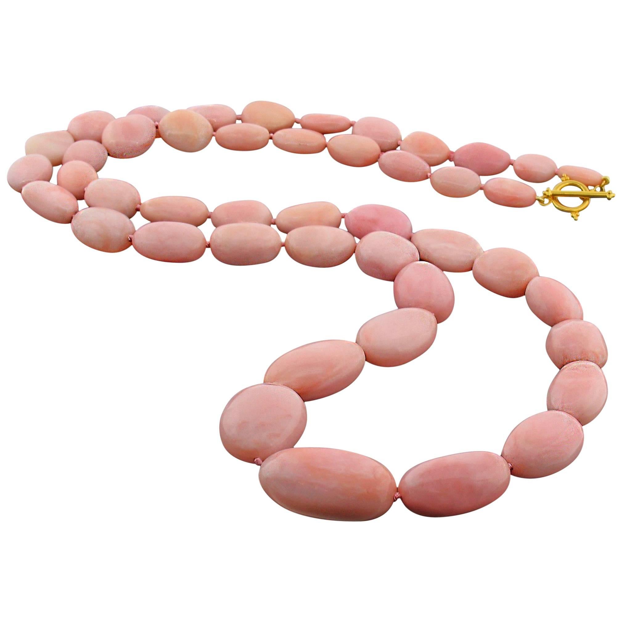 Cayen Collection Pink Opal Necklace with 14 Karat Gold Clasp