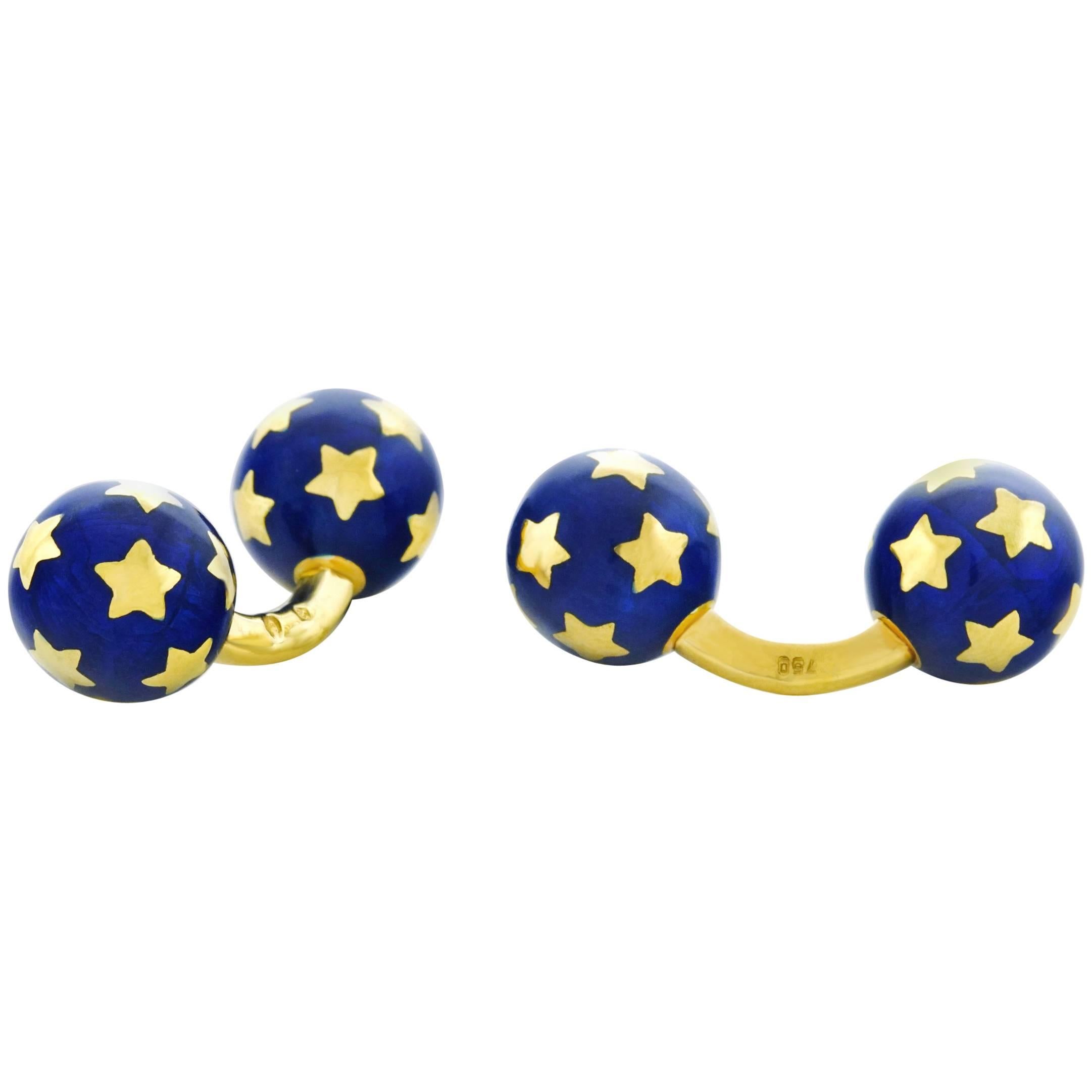 French Enamel and Gold Star Cufflinks