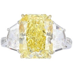 5.07 Carat Fancy Intense Radiant Diamond Three-Stone Engagement Ring