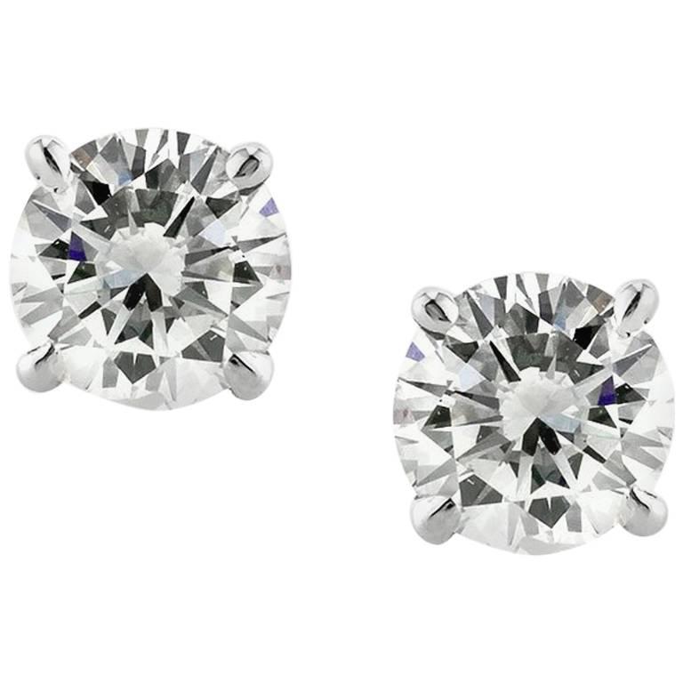 Mark Broumand 1.21ct Round Brilliant Cut Diamond Stud Earrings in 14k White Gold For Sale