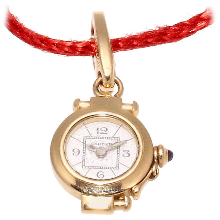 Rare Cartier Pasha Watch Gold Sapphire Charm