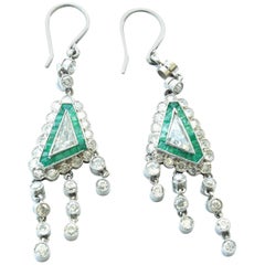 Diamond Emerald Platinum Earrings