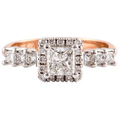 Kian Design 0.72 Carat Princess Cut Halo Diamond Two Tone Gold Ring