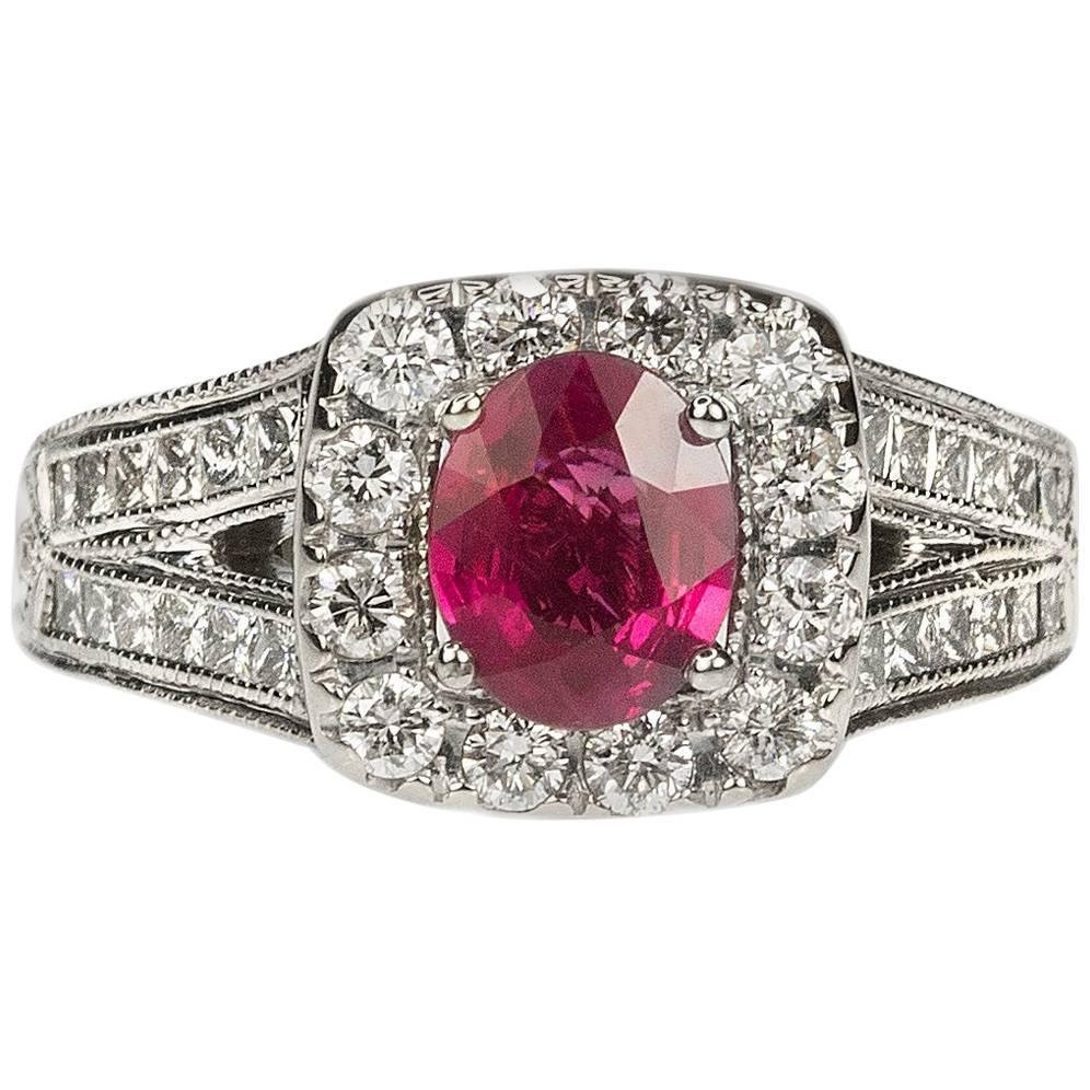 White Gold Ruby and Diamond Ring by Neil Lane For Sale