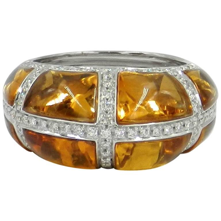 Citrine and Diamonds Ring in 18 Karat White Gold Made by Garavelli, Italy