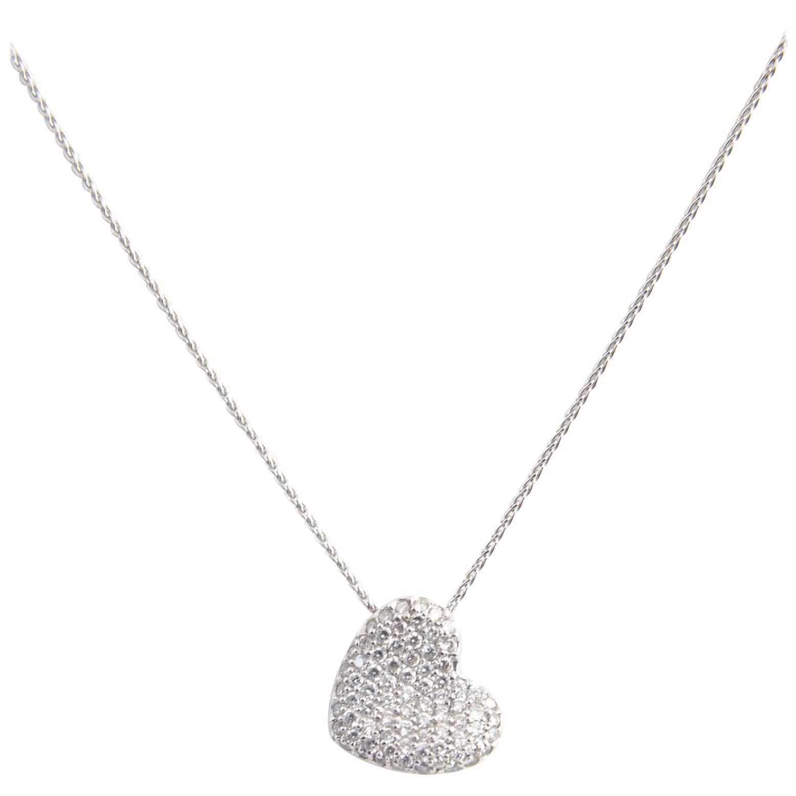 Pavé Diamond White Gold Heart Necklace