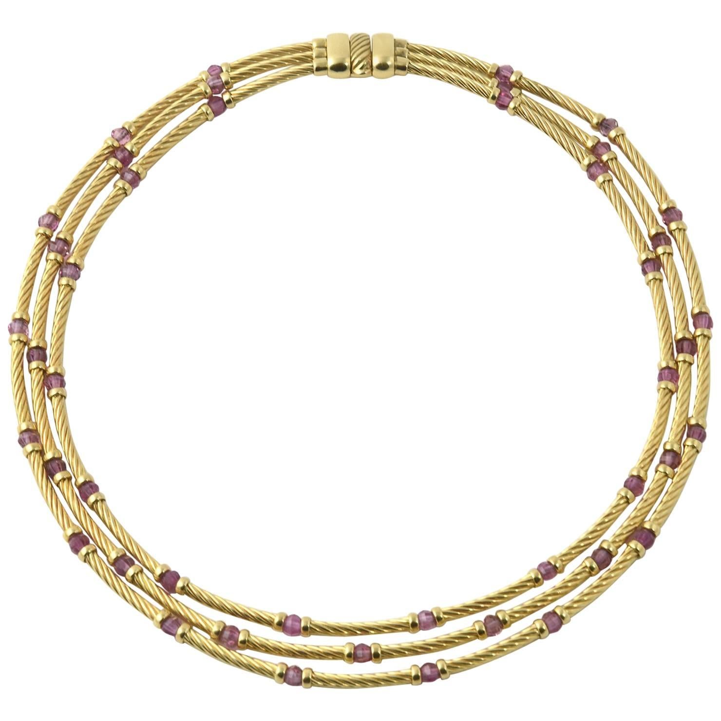 David Yurman Amethyst Gold Cable Necklace