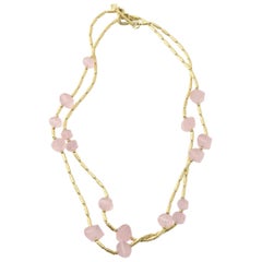 David Yurman Rose Quartz and Gold Long Necklace