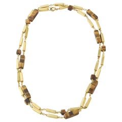 1970s Tiger's Eye Gold Bar Necklace