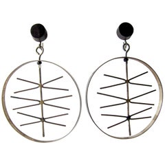 Milton Cavagnaro Sterling Silver Ebony Kinetic California Modernist Earrings