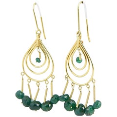 Dangling Emerald Gold Teardrop Earrings