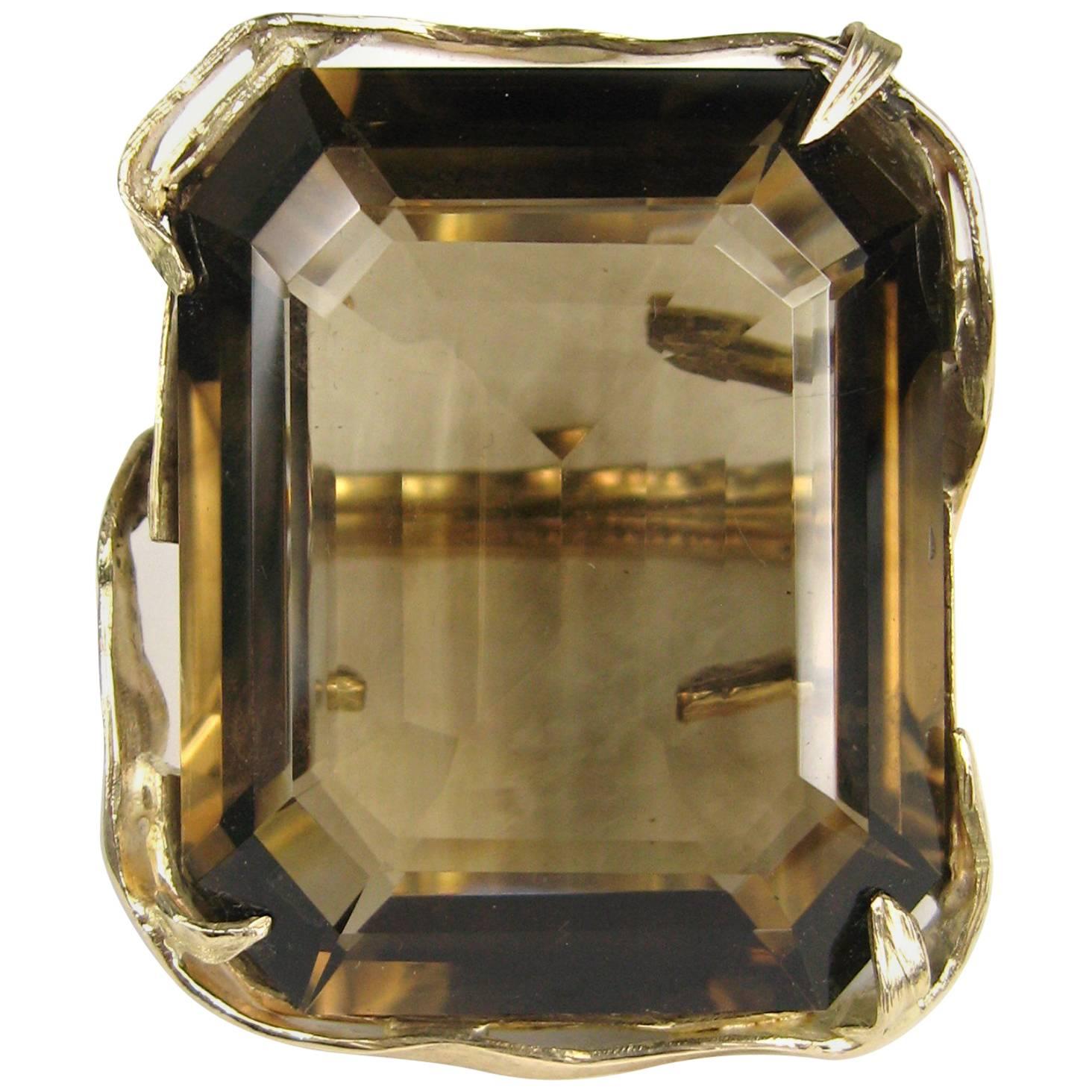  Massive 95+ Carat Smokey Topaz 14K Gold Cocktail Ring Custom Made 