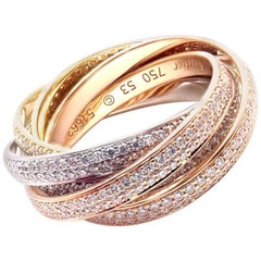 Cartier Pave Diamond Three-Color Gold Two for Trinity Six-Band Ring