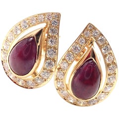 Vintage Cartier Paris Diamond Cabochon Ruby Yellow Gold Earrings