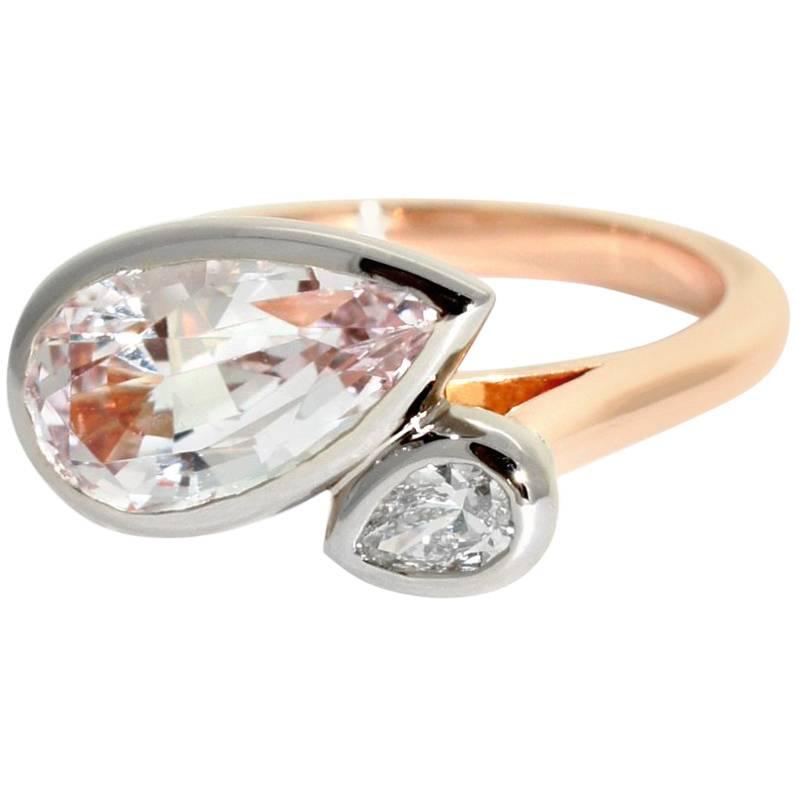 Lizunova Morganite and Diamond 18 Karat Rose Gold and White Gold Ring For Sale