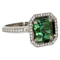 Used Lizunova Green Tourmaline and Diamond 18 Karat White Gold Ring