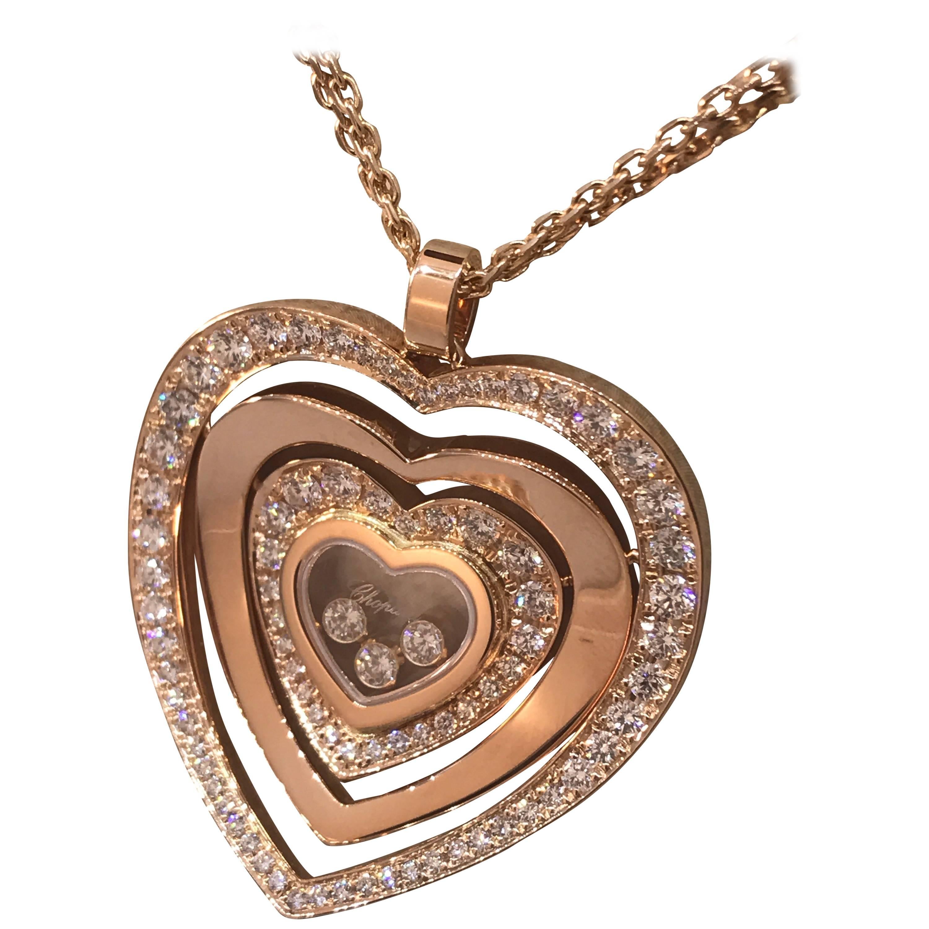 Chopard Happy Diamonds 18 Karat Rose Gold Heart Pendant Necklace 79/7221-5002 For Sale