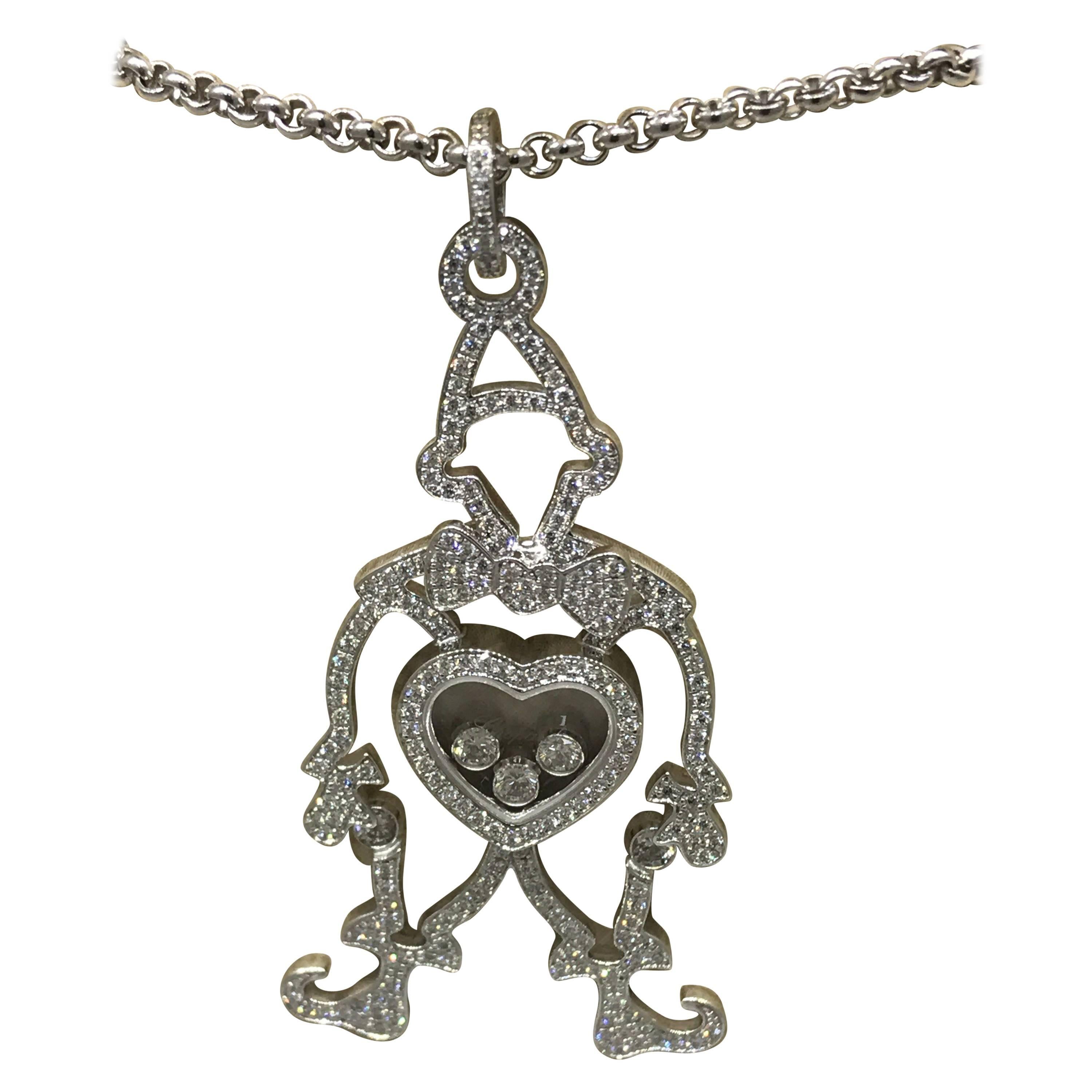 Chopard Happy Diamonds White Gold Clown Pendant Necklace 79/7225-1003 Brand New For Sale