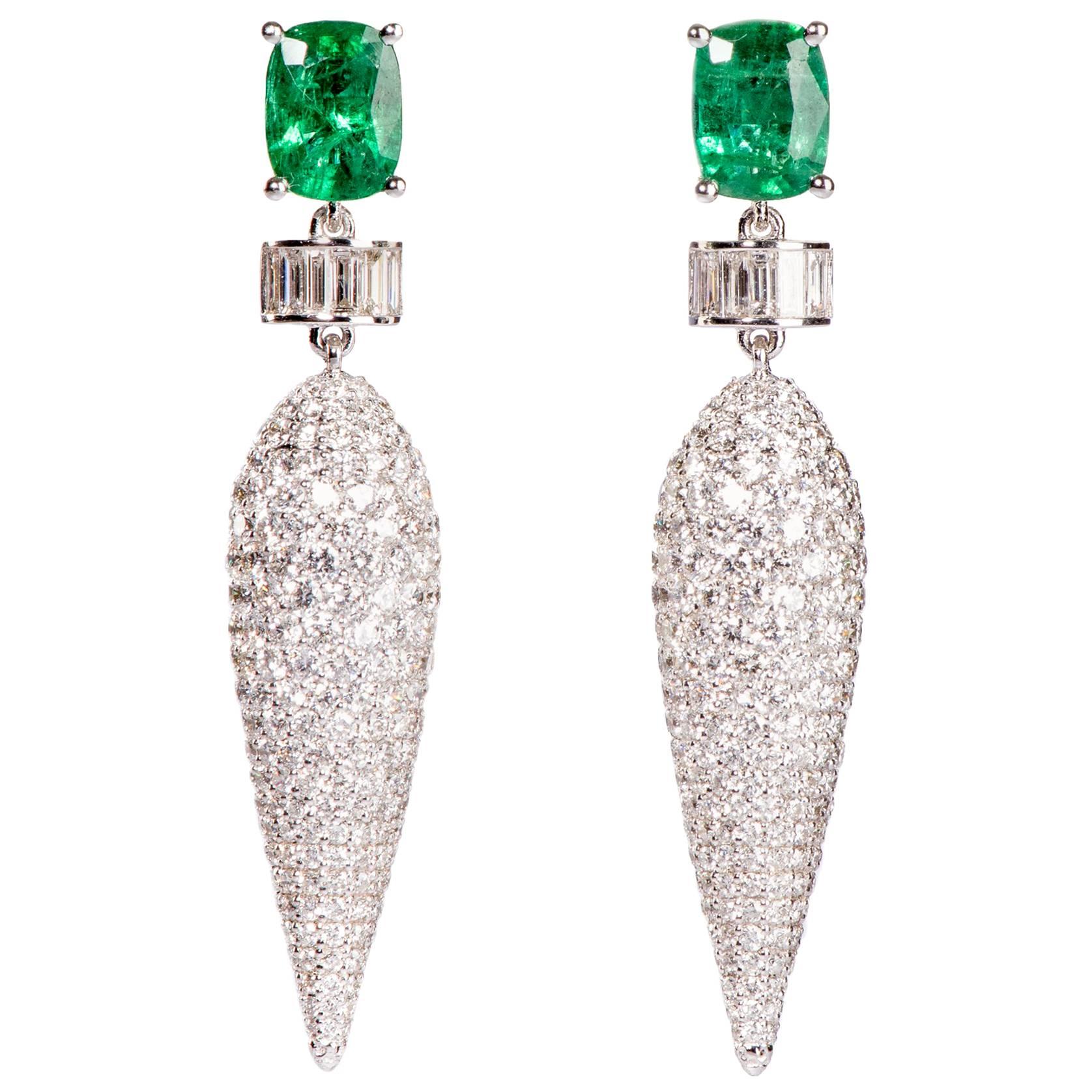 Icicle Emerald and Diamond Dangler Earrings