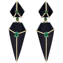 Cubist Onyx Earrings with Emeralds and Diamonds