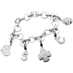 Chanel Camelia Camélia Five Diamond Charm White Gold Link Bracelet