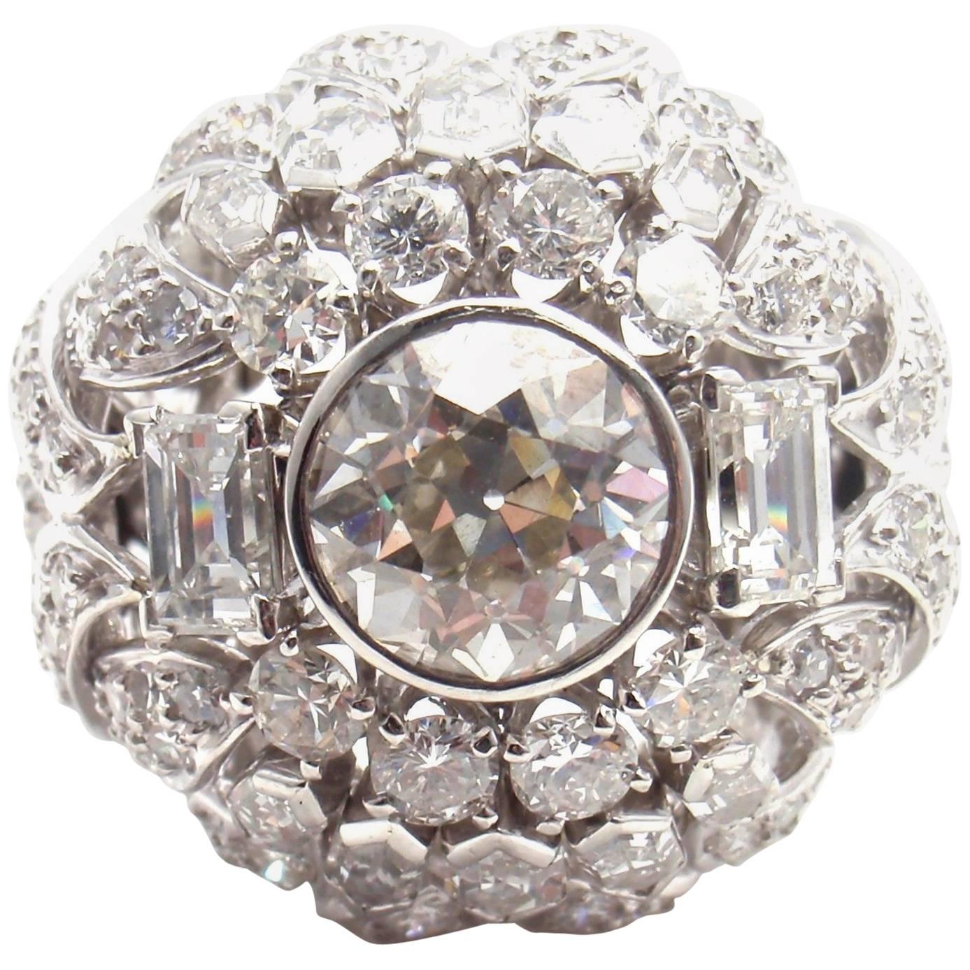 David Webb 5 Carat Diamond Large Platinum Bombe Ring