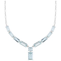 45.89 Carat Aquamarine Diamond Necklace 18 Carat White Gold Art Deco Style 