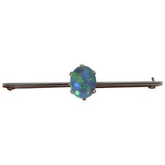 Stunning Art Deco Platinum and Black Opal Bar Brooch