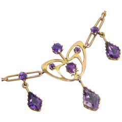 Art Nouveau 9 Carat Rose Gold Amethyst Necklace Pendant