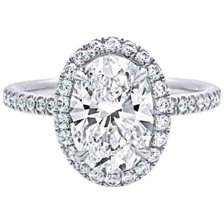 Harry Winston Inspired Diamond Halo Engagement Ring For Sale