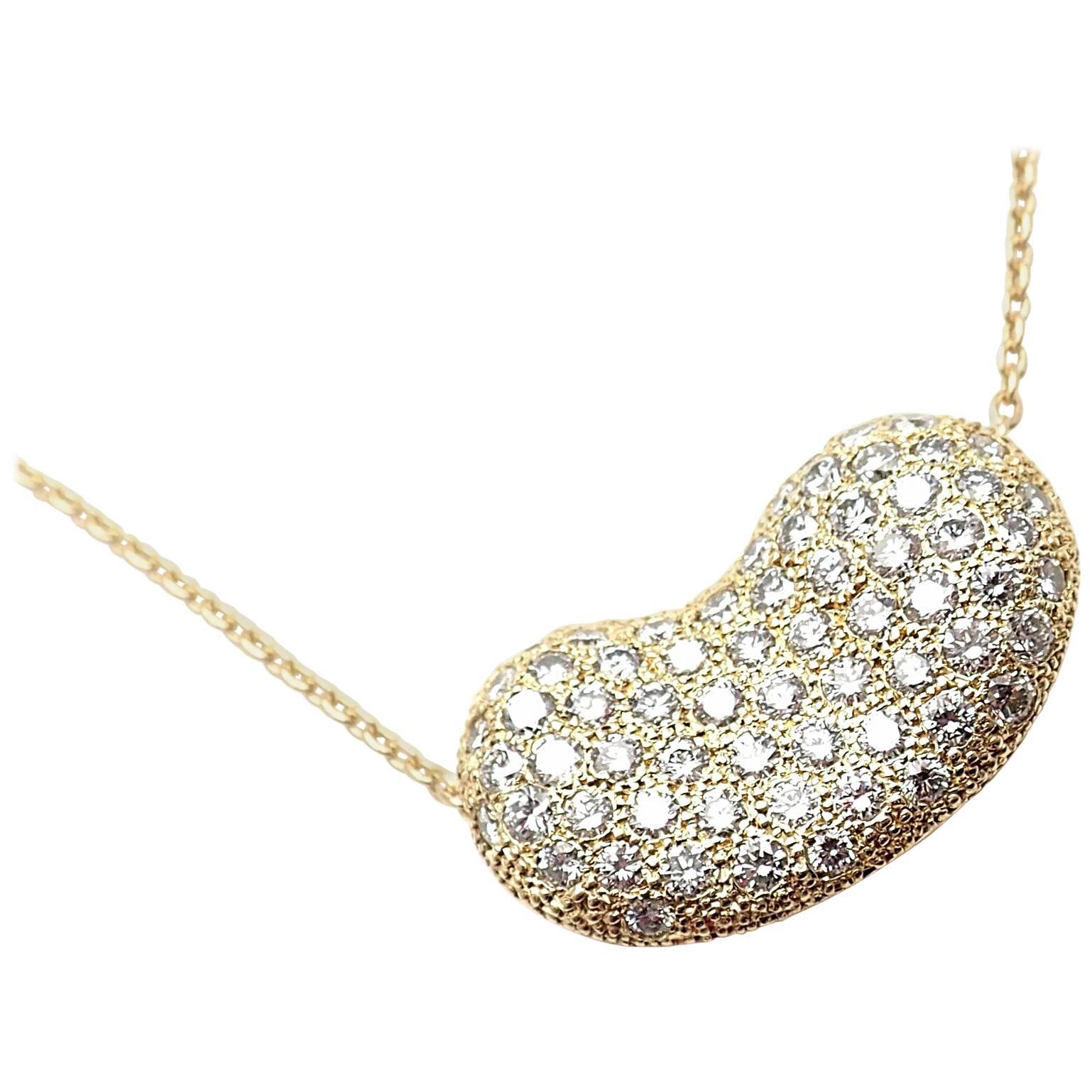 Tiffany & Co. Elsa Peretti Diamond Large Bean Yellow Gold Pendant Necklace