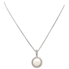 David Yurman Single Pearl Cable Wrap Sterling Silver Necklace