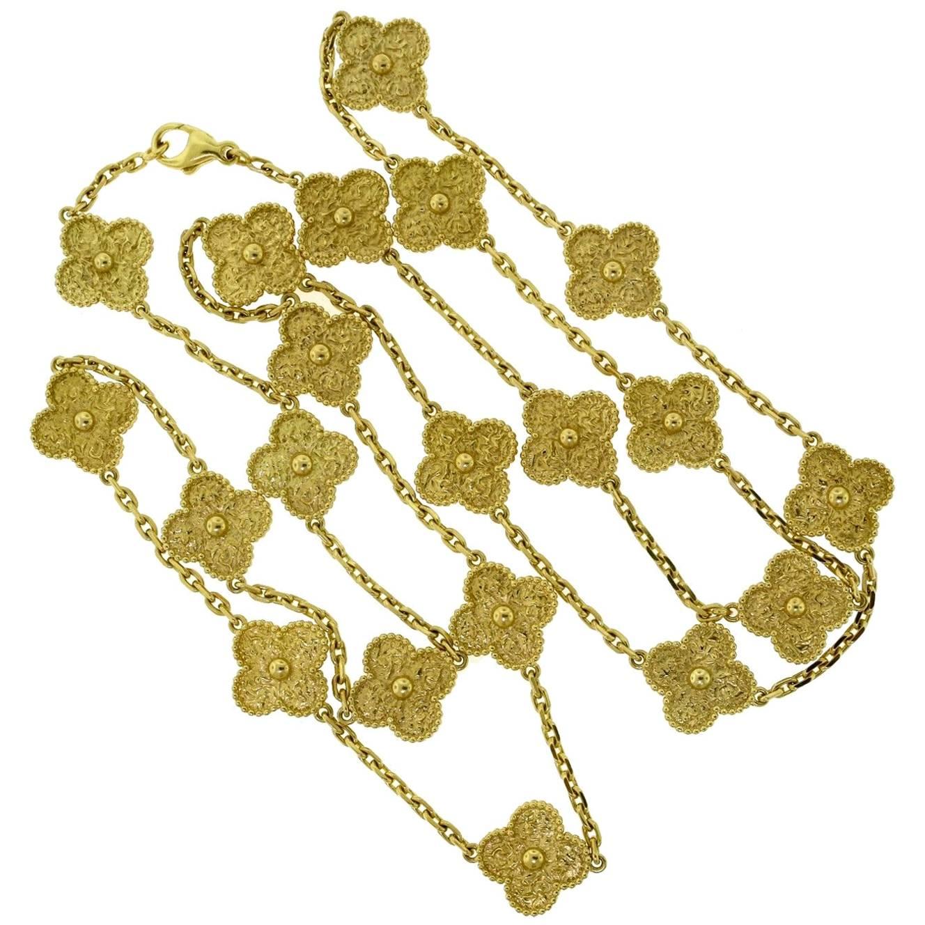 Van Cleef & Arpels Vintage Alhambra 18 Karat Yellow Gold 20 Motif Long Necklace For Sale