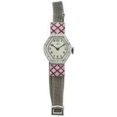 Extreme Art Deco Ruby and Diamond, circa 1920s Lady's Watch Girard Perregaux