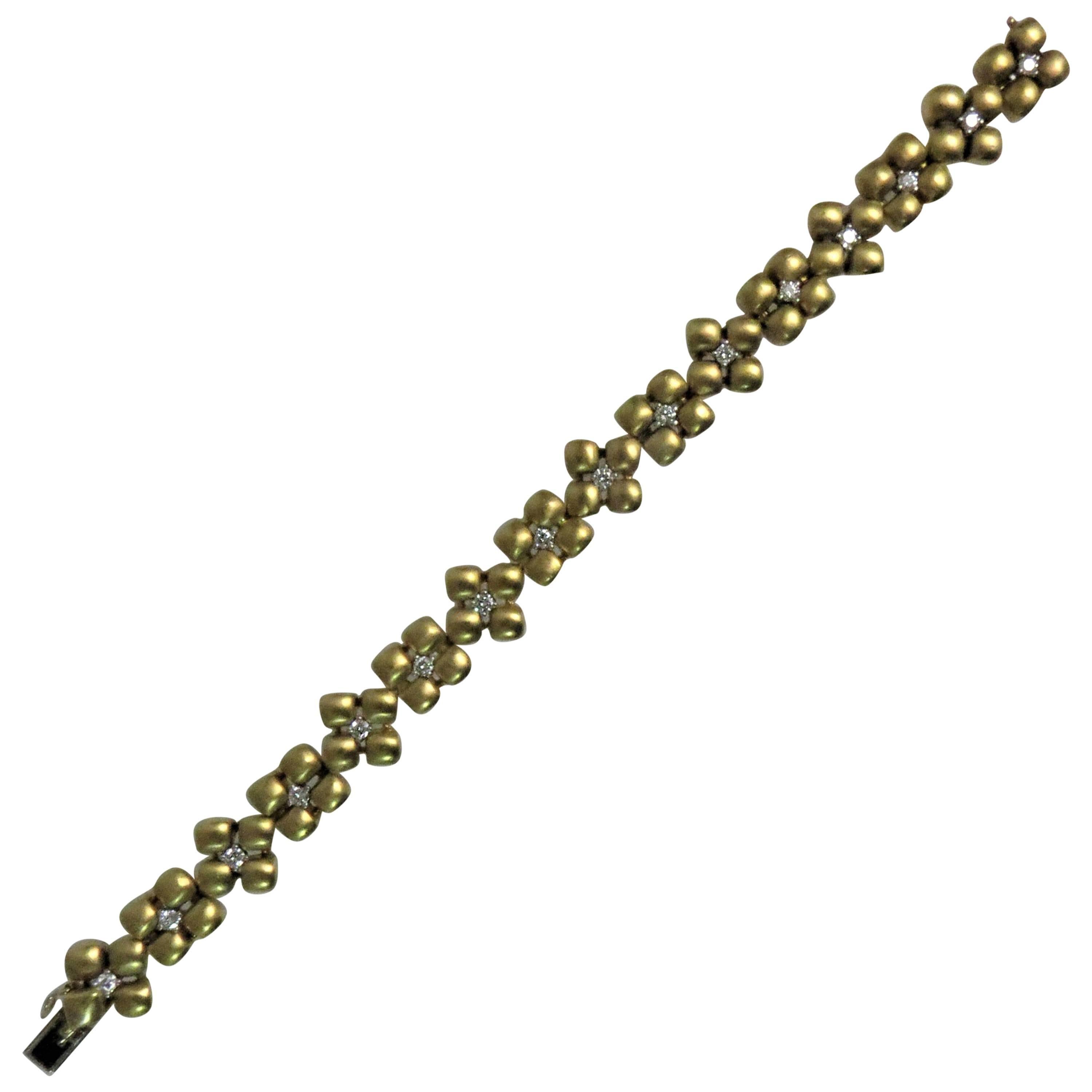 Marlene Stowe 18 Karat Yellow Gold Matte Finish Diamond Bracelet For Sale
