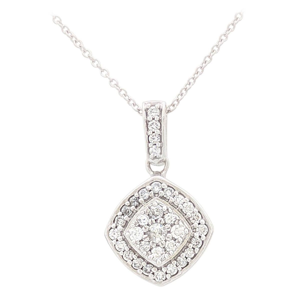 10 Karat White Gold Diamond Cluster Pendant/Necklace .50 Carat